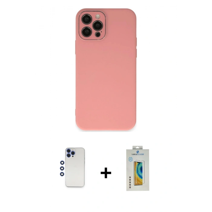 MARSİLYAN™- iPhone 12 Pro Max Kılıf Çekirdek Modern Serisi - Siyah Polymer Nano Ekran Koruyucu + Shine Kamera Lens - LT