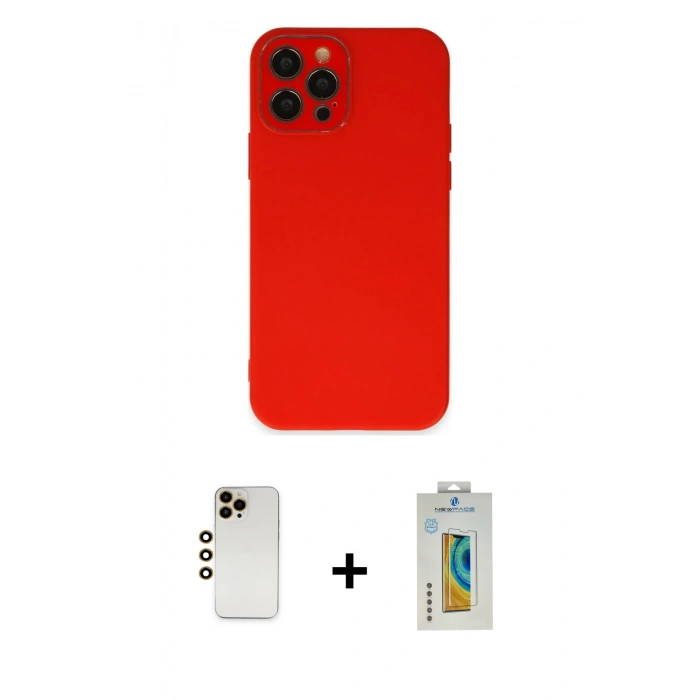 MARSİLYAN™- iPhone 12 Pro Max Kılıf Çekirdek Modern Serisi - Siyah Polymer Nano Ekran Koruyucu + Shine Kamera Lens - GD