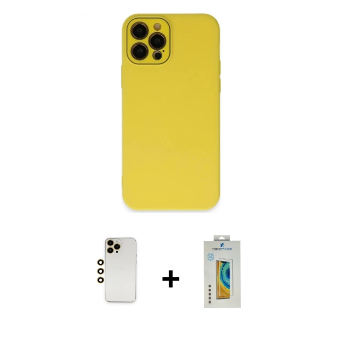 MARSİLYAN™- iPhone 12 Pro Max Kılıf Çekirdek Modern Serisi - Siyah Polymer Nano Ekran Koruyucu + Shine Kamera Lens - GD
