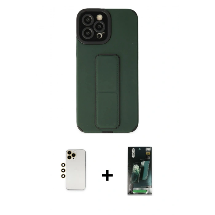 MARSİLYAN™- iPhone 12 Pro Max Kılıf Çekirdek Yansıma - Şeffaf 360 Full Body Arka Koruyucu + Gold Shine Kamera Lens