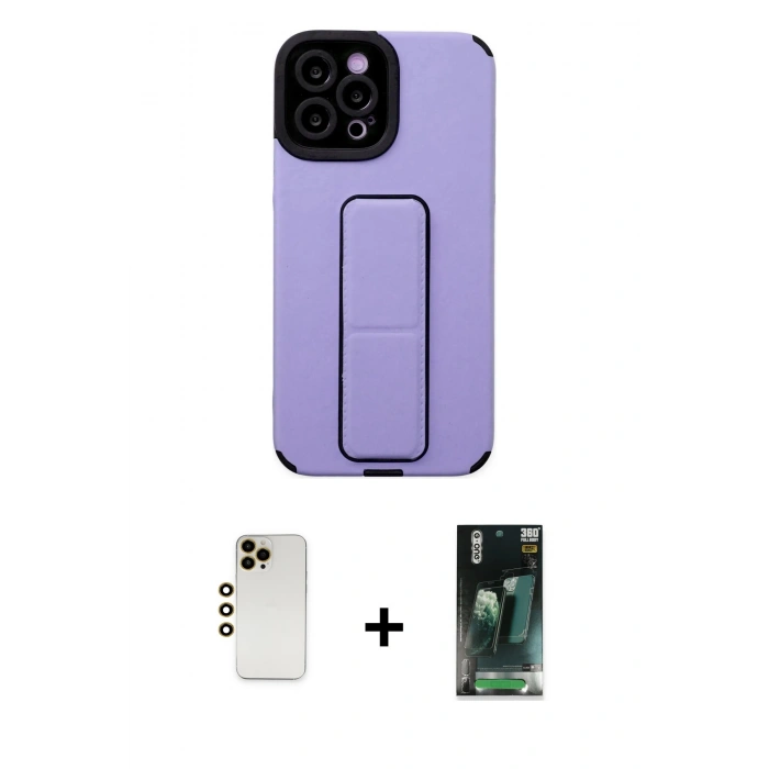 MARSİLYAN™- iPhone 12 Pro Max Kılıf Çekirdek Yansıma - Şeffaf 360 Full Body Arka Koruyucu + Gold Shine Kamera Lens
