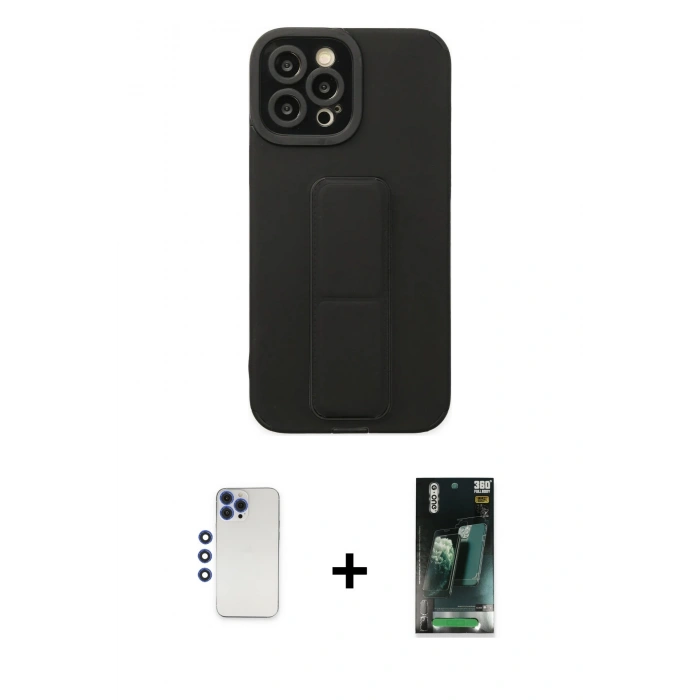 MARSİLYAN™- iPhone 12 Pro Max Kılıf Çekirdek Yansıma - Şeffaf 360 Full Body Arka Koruyucu + Shine Kamera Lens - LT