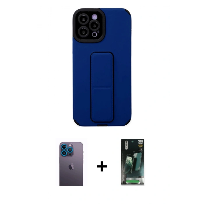 MARSİLYAN™- iPhone 12 Pro Max Kılıf Çekirdek Yansıma - Şeffaf 360 Full Body Arka Koruyucu + Mavi Neon Fosforlu Kamera Lens