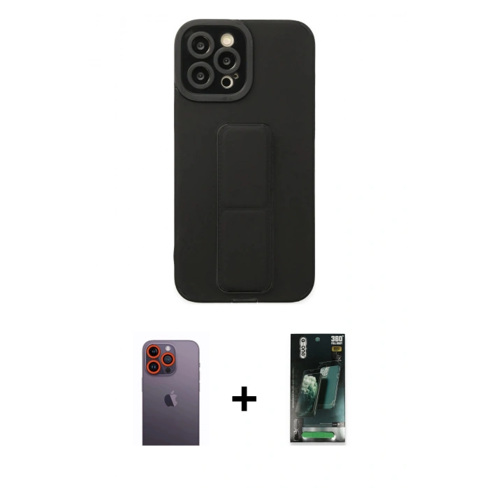 MARSİLYAN™- iPhone 12 Pro Max Kılıf Çekirdek Yansıma - Şeffaf 360 Full Body Arka Koruyucu + Neon Fosforlu Kamera Lens - TU