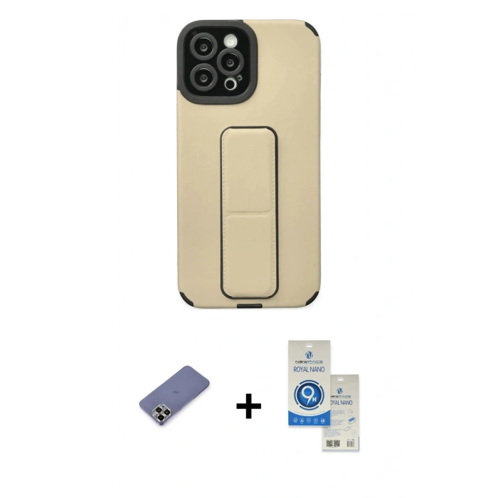MARSİLYAN™- iPhone 12 Pro Max Kılıf Çekirdek Yansıma - Şeffaf Royal Nano Ekran Koruyucu + Metal Kamera Lens Koruma Cam - GD