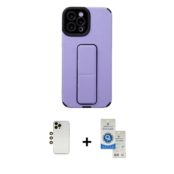 MARSİLYAN™- iPhone 12 Pro Max Kılıf Çekirdek Yansıma - Şeffaf Royal Nano Ekran Koruyucu + Gold Shine Kamera Lens
