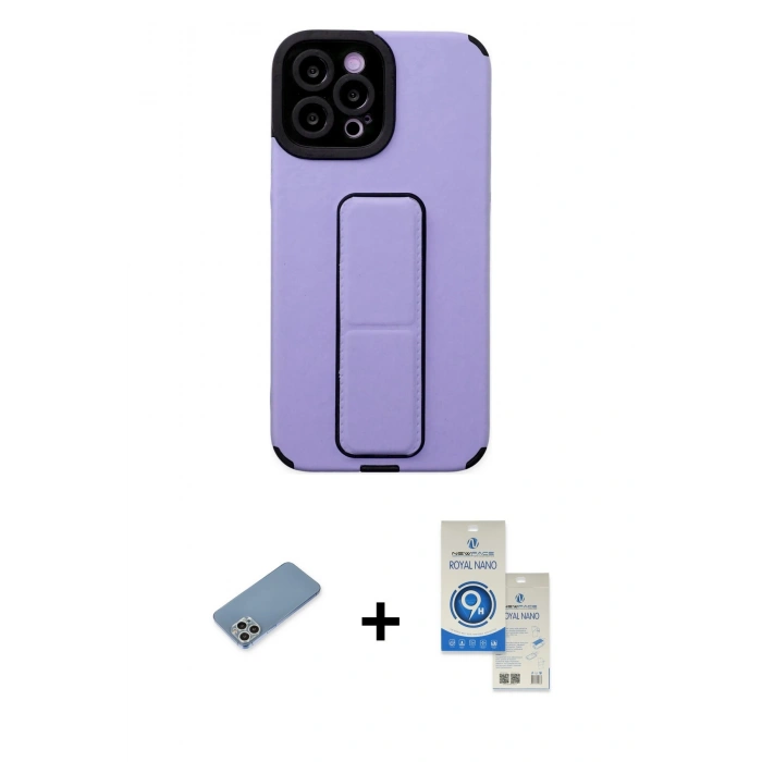 MARSİLYAN™- iPhone 12 Pro Max Kılıf Çekirdek Yansıma - Şeffaf Royal Nano Ekran Koruyucu + Shine Kamera Lens Koruma Cam - GS