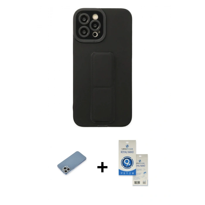 MARSİLYAN™- iPhone 12 Pro Max Kılıf Çekirdek Yansıma - Şeffaf Royal Nano Ekran Koruyucu + Shine Kamera Lens Koruma Cam - GS