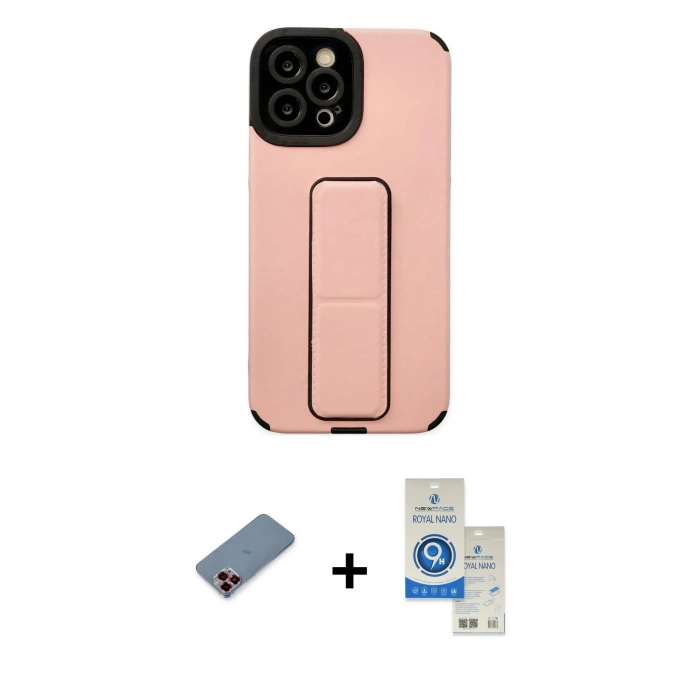 MARSİLYAN™- iPhone 12 Pro Max Kılıf Çekirdek Yansıma - Şeffaf Royal Nano Ekran Koruyucu + Metal Kamera Lens Koruma Cam - KI