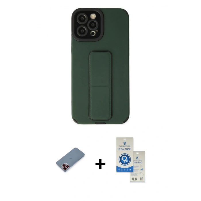 MARSİLYAN™- iPhone 12 Pro Max Kılıf Çekirdek Yansıma - Şeffaf Royal Nano Ekran Koruyucu + Metal Kamera Lens Koruma Cam - KI