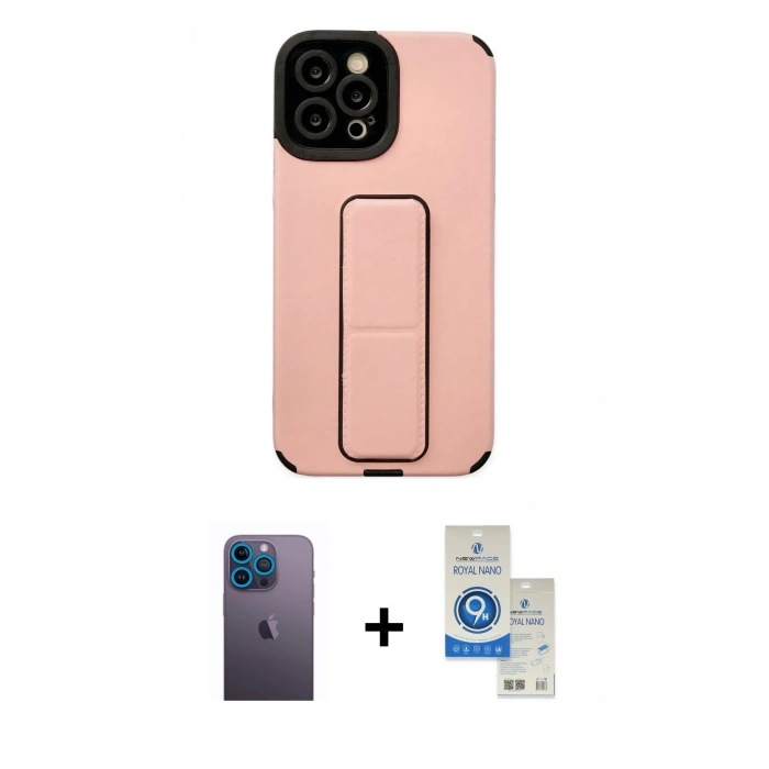 MARSİLYAN™- iPhone 12 Pro Max Kılıf Çekirdek Yansıma - Şeffaf Royal Nano Ekran Koruyucu + Neon Fosforlu Kamera Lens - MI