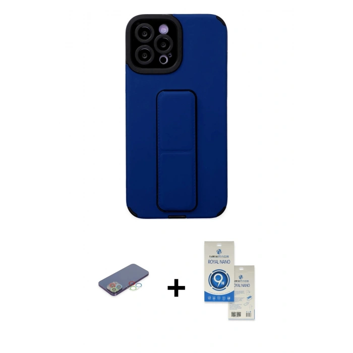 MARSİLYAN™- iPhone 12 Pro Max Kılıf Çekirdek Yansıma - Şeffaf Royal Nano Ekran Koruyucu + Renkli Kamera Lens Koruma Cam - MI