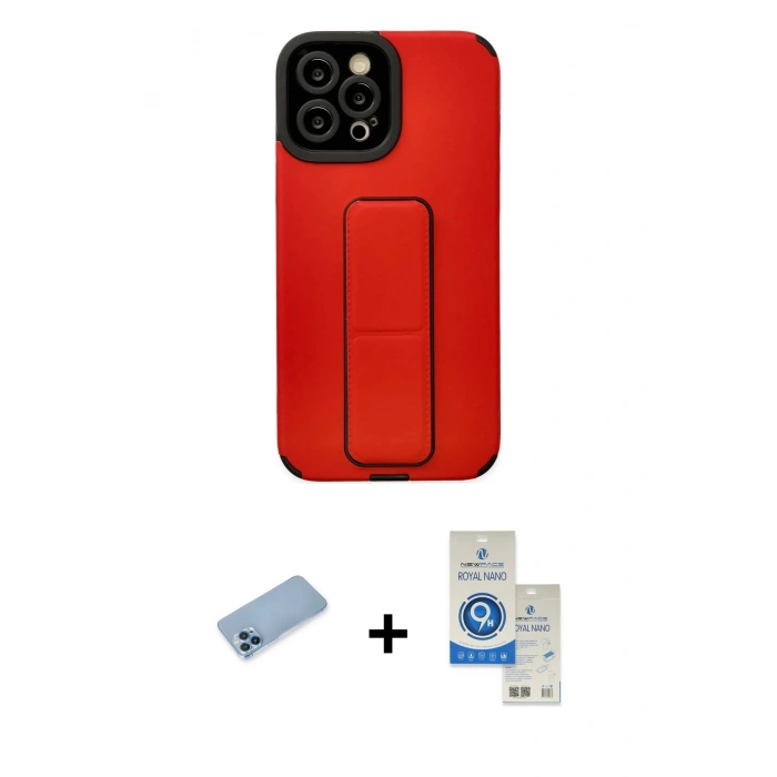MARSİLYAN™- iPhone 12 Pro Max Kılıf Çekirdek Yansıma - Şeffaf Royal Nano Ekran Koruyucu + Shine Kamera Lens Koruma Cam - MI