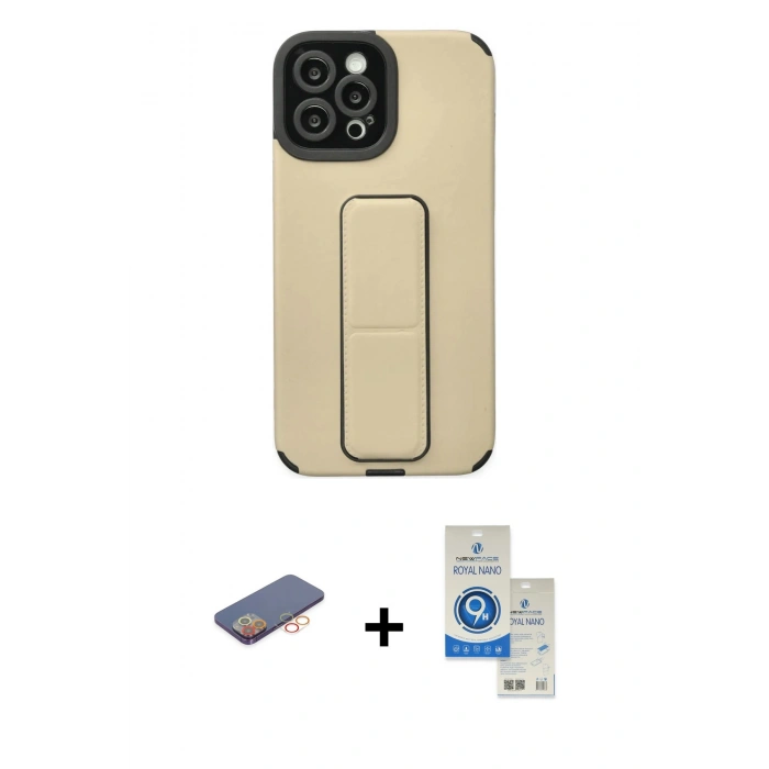 MARSİLYAN™- iPhone 12 Pro Max Kılıf Çekirdek Yansıma - Şeffaf Royal Nano Ekran Koruyucu + Renkli Kamera Lens Koruma Cam - TU
