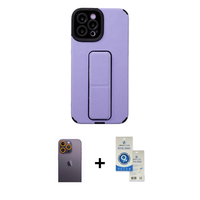 MARSİLYAN™- iPhone 12 Pro Max Kılıf Çekirdek Yansıma - Şeffaf Royal Nano Ekran Koruyucu + Neon Fosforlu Kamera Lens - SI