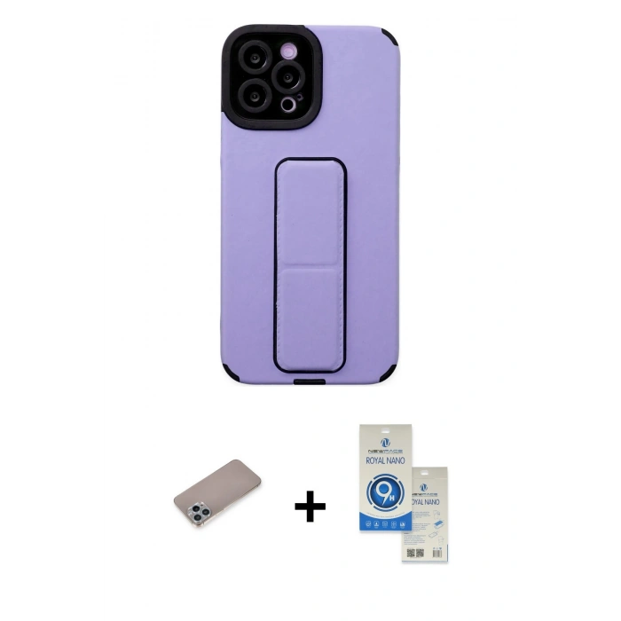 MARSİLYAN™- iPhone 12 Pro Max Kılıf Çekirdek Yansıma - Şeffaf Royal Nano Ekran Koruyucu + Shine Kamera Lens Koruma Cam - SABE