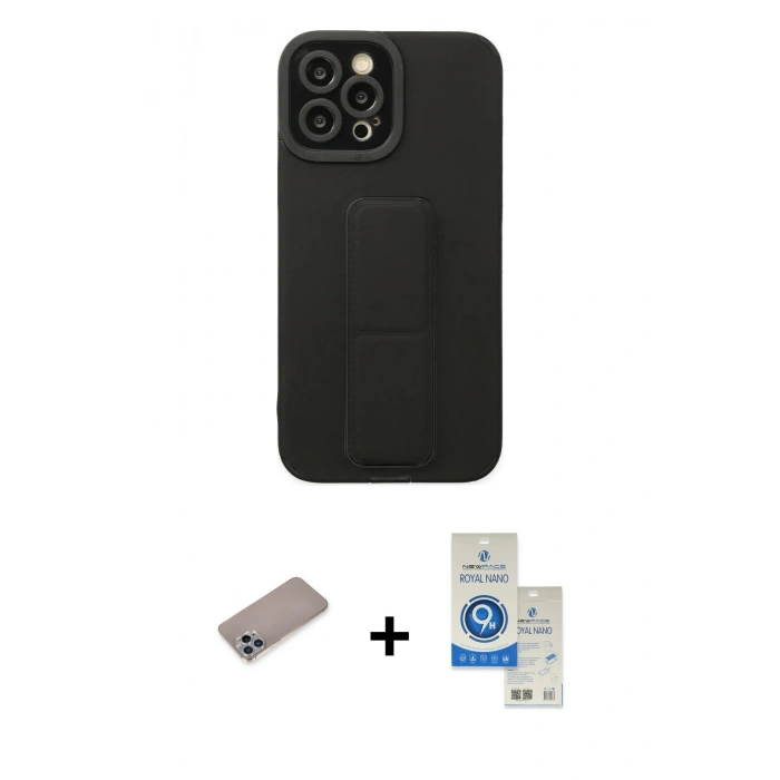 MARSİLYAN™- iPhone 12 Pro Max Kılıf Çekirdek Yansıma - Şeffaf Royal Nano Ekran Koruyucu + Shine Kamera Lens Koruma Cam - SABE