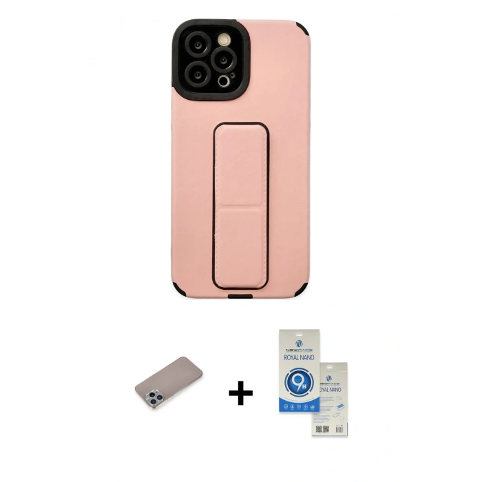 MARSİLYAN™- iPhone 12 Pro Max Kılıf Çekirdek Yansıma - Şeffaf Royal Nano Ekran Koruyucu + Shine Kamera Lens Koruma Cam - SABE