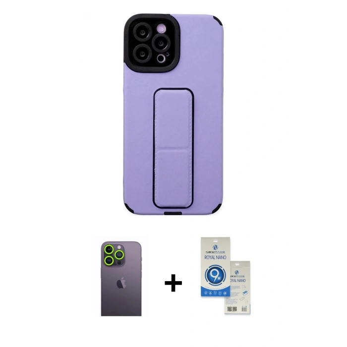MARSİLYAN™- iPhone 12 Pro Max Kılıf Çekirdek Yansıma - Şeffaf Royal Nano Ekran Koruyucu + Neon Fosforlu Kamera Lens - YL
