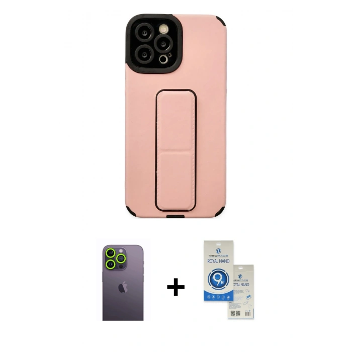 MARSİLYAN™- iPhone 12 Pro Max Kılıf Çekirdek Yansıma - Şeffaf Royal Nano Ekran Koruyucu + Neon Fosforlu Kamera Lens - YL