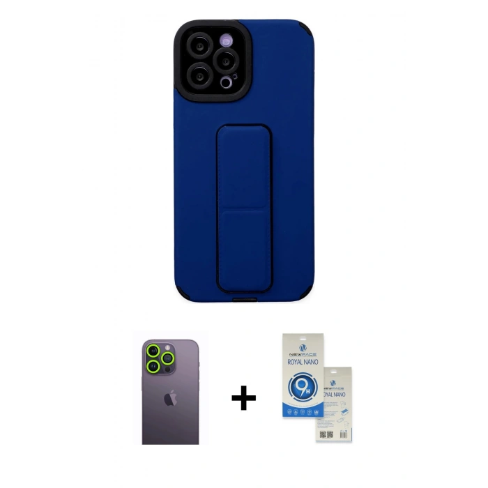 MARSİLYAN™- iPhone 12 Pro Max Kılıf Çekirdek Yansıma - Şeffaf Royal Nano Ekran Koruyucu + Neon Fosforlu Kamera Lens - YL