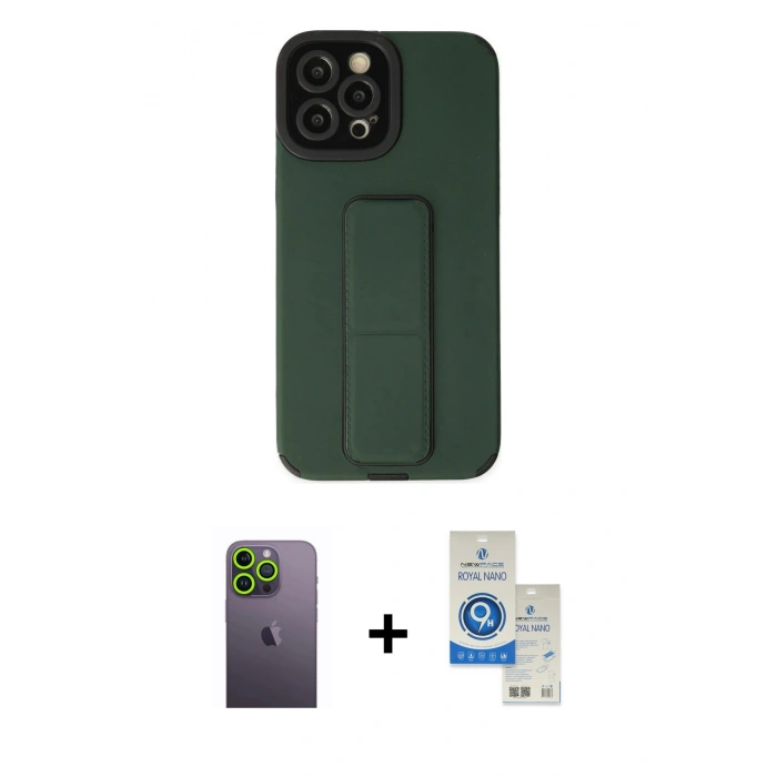 MARSİLYAN™- iPhone 12 Pro Max Kılıf Çekirdek Yansıma - Şeffaf Royal Nano Ekran Koruyucu + Neon Fosforlu Kamera Lens - YL