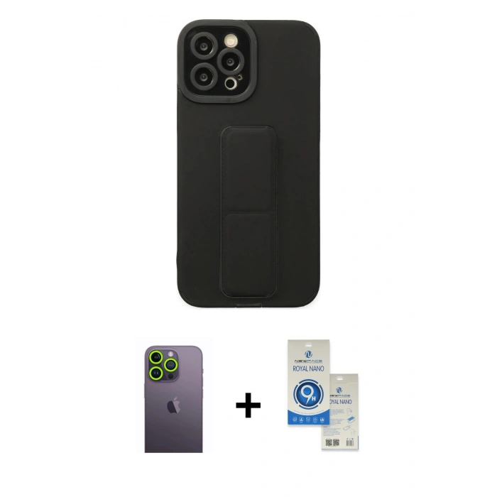 MARSİLYAN™- iPhone 12 Pro Max Kılıf Çekirdek Yansıma - Şeffaf Royal Nano Ekran Koruyucu + Neon Fosforlu Kamera Lens - YL