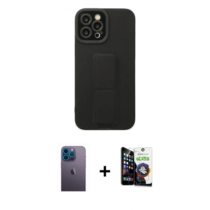 MARSİLYAN™- iPhone 12 Pro Max Kılıf Çekirdek Yansıma - Şeffaf Temperli Cam Ekran Koruyucu + Neon Fosforlu Kamera Lens - MI