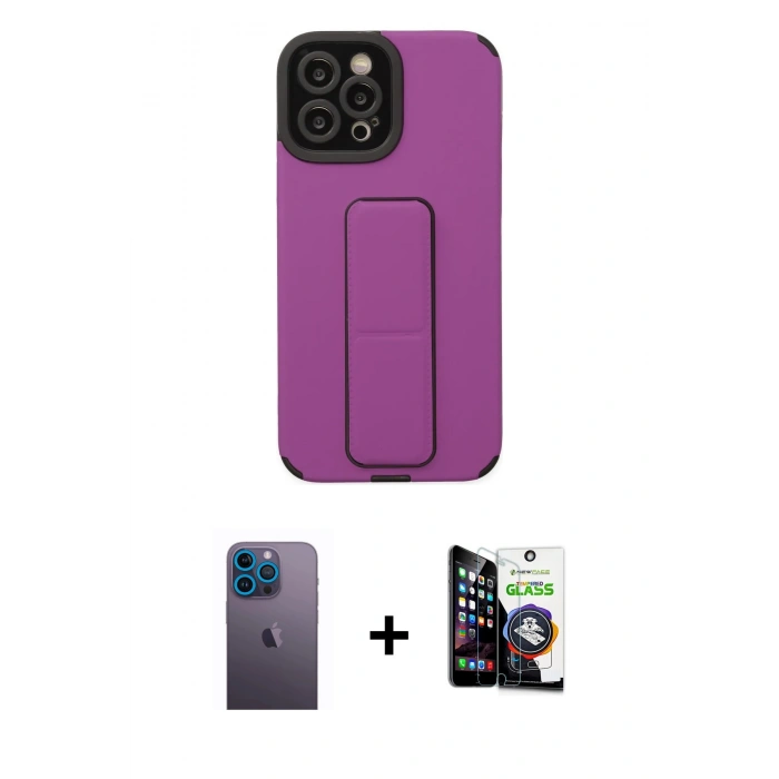 MARSİLYAN™- iPhone 12 Pro Max Kılıf Çekirdek Yansıma - Şeffaf Temperli Cam Ekran Koruyucu + Neon Fosforlu Kamera Lens - MI