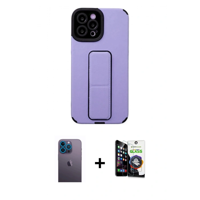 MARSİLYAN™- iPhone 12 Pro Max Kılıf Çekirdek Yansıma - Şeffaf Temperli Cam Ekran Koruyucu + Neon Fosforlu Kamera Lens - MI