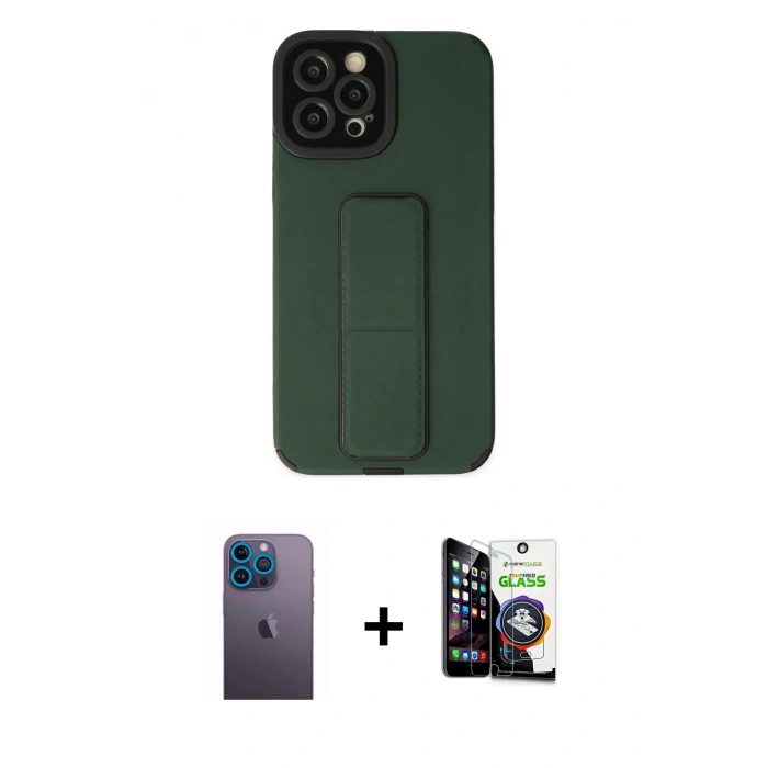 MARSİLYAN™- iPhone 12 Pro Max Kılıf Çekirdek Yansıma - Şeffaf Temperli Cam Ekran Koruyucu + Neon Fosforlu Kamera Lens - MI