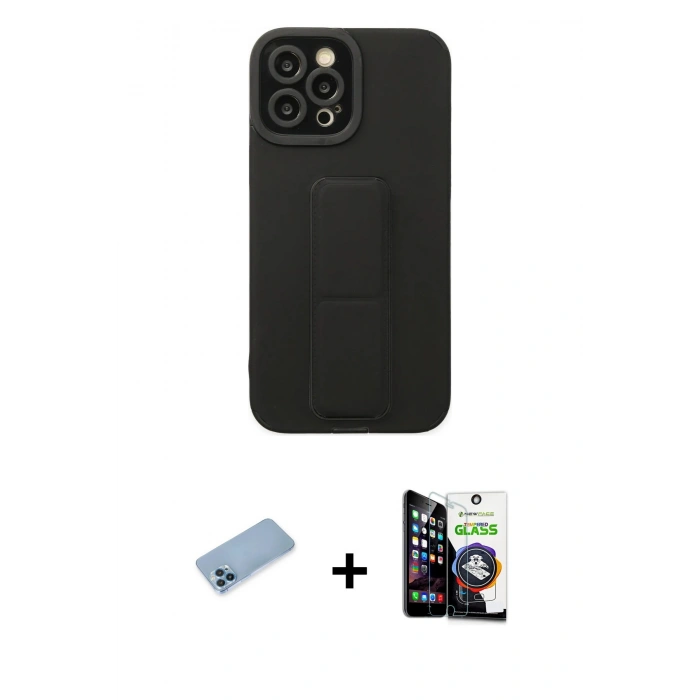 MARSİLYAN™- iPhone 12 Pro Max Kılıf Çekirdek Yansıma - Şeffaf Temperli Cam Ekran Koruyucu + Shine Kamera Lens Koruma Cam - MI