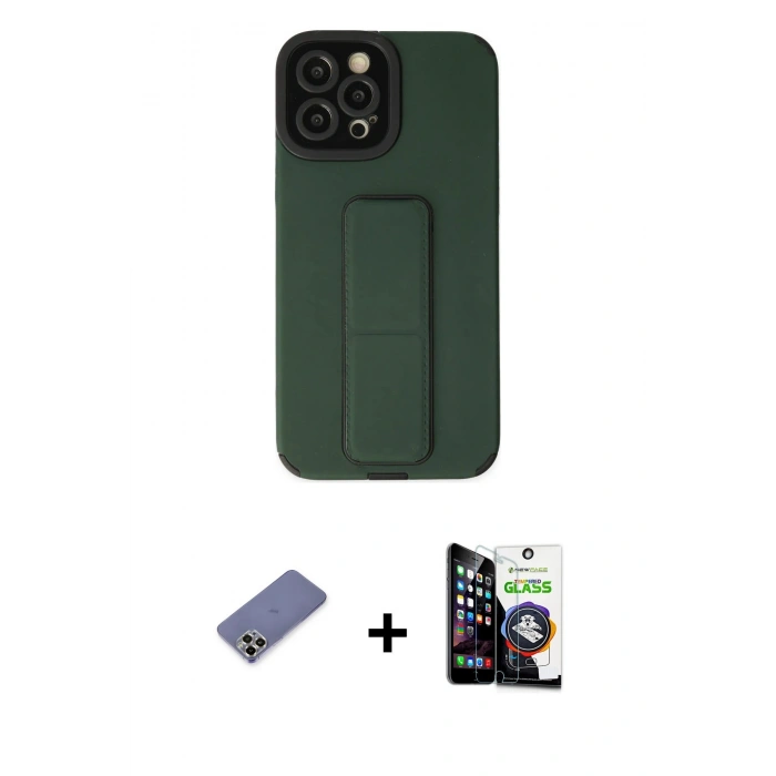 MARSİLYAN™- iPhone 12 Pro Max Kılıf Çekirdek Yansıma - Şeffaf Temperli Cam Ekran Koruyucu + Metal Kamera Lens Koruma Cam - GD