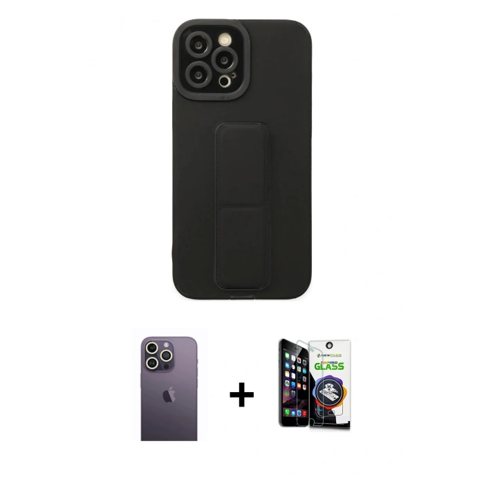 MARSİLYAN™- iPhone 12 Pro Max Kılıf Çekirdek Yansıma - Şeffaf Temperli Cam Ekran Koruyucu + Neon Fosforlu Kamera Lens - BZ