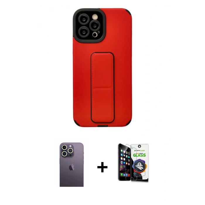 MARSİLYAN™- iPhone 12 Pro Max Kılıf Çekirdek Yansıma - Şeffaf Temperli Cam Ekran Koruyucu + Neon Fosforlu Kamera Lens - BZ