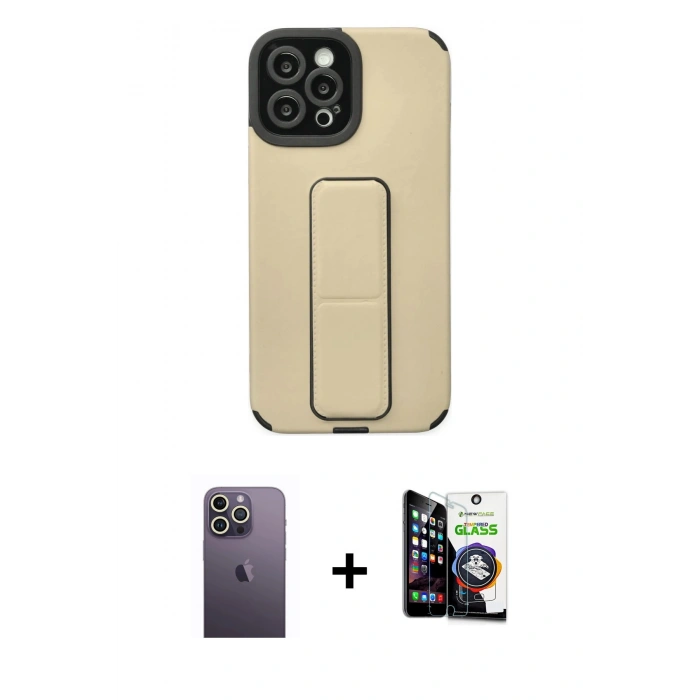 MARSİLYAN™- iPhone 12 Pro Max Kılıf Çekirdek Yansıma - Şeffaf Temperli Cam Ekran Koruyucu + Neon Fosforlu Kamera Lens - BZ