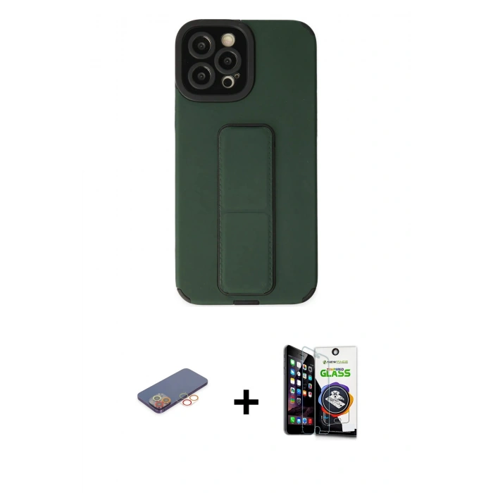 MARSİLYAN™- iPhone 12 Pro Max Kılıf Çekirdek Yansıma - Şeffaf Temperli Cam Ekran Koruyucu + Renkli Kamera Lens Koruma Cam - TU