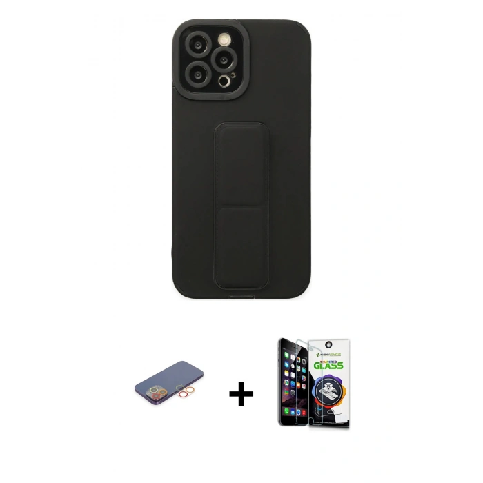 MARSİLYAN™- iPhone 12 Pro Max Kılıf Çekirdek Yansıma - Şeffaf Temperli Cam Ekran Koruyucu + Renkli Kamera Lens Koruma Cam - TU