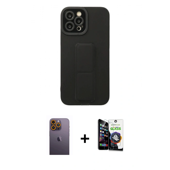 MARSİLYAN™- iPhone 12 Pro Max Kılıf Çekirdek Yansıma - Şeffaf Temperli Cam Ekran Koruyucu + Sarı Neon Fosforlu Kamera Lens