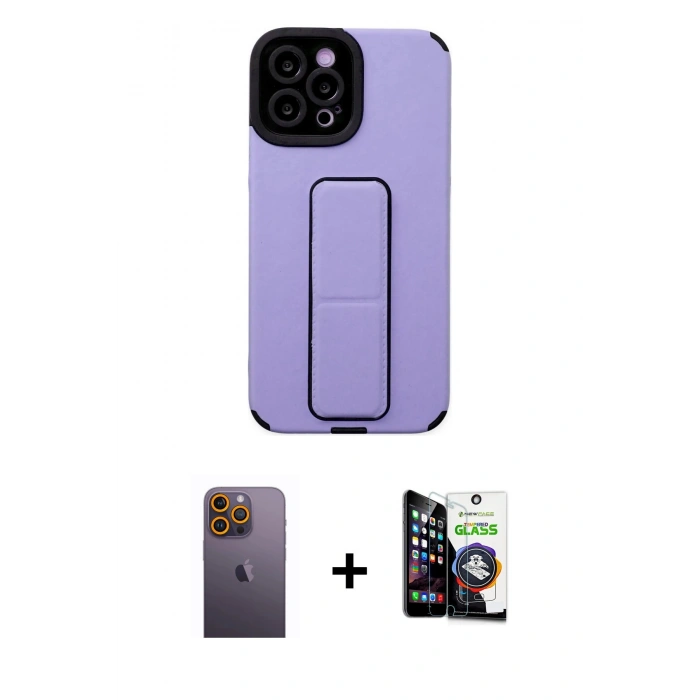 MARSİLYAN™- iPhone 12 Pro Max Kılıf Çekirdek Yansıma - Şeffaf Temperli Cam Ekran Koruyucu + Sarı Neon Fosforlu Kamera Lens