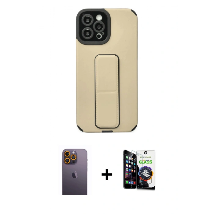 MARSİLYAN™- iPhone 12 Pro Max Kılıf Çekirdek Yansıma - Şeffaf Temperli Cam Ekran Koruyucu + Sarı Neon Fosforlu Kamera Lens