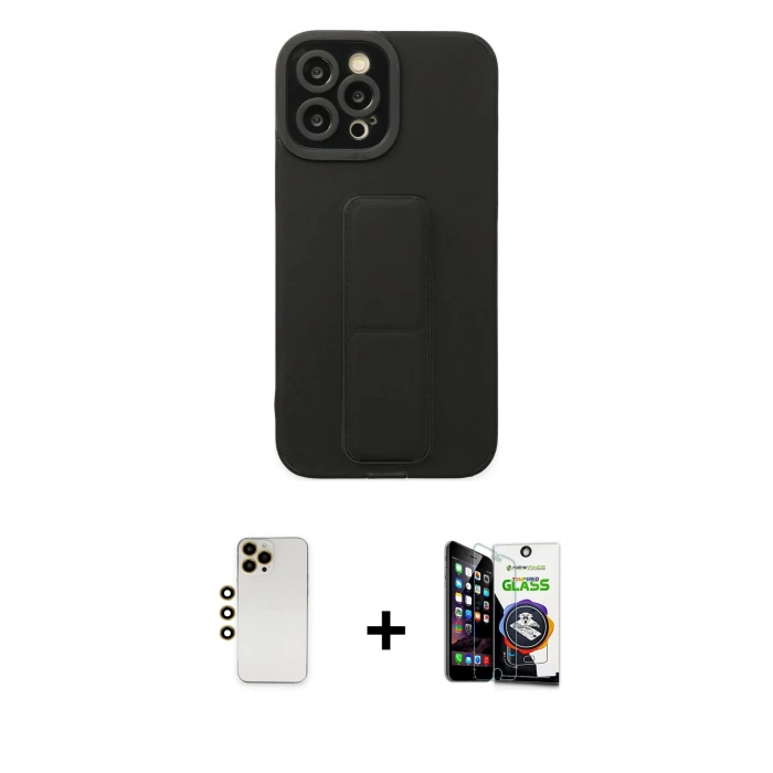 MARSİLYAN™- iPhone 12 Pro Max Kılıf Çekirdek Yansıma - Şeffaf Temperli Cam Ekran Koruyucu + Shine Kamera Lens - GD