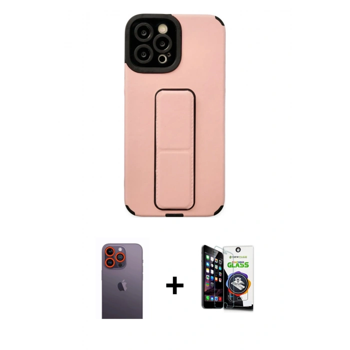 MARSİLYAN™- iPhone 12 Pro Max Kılıf Çekirdek Yansıma - Şeffaf Temperli Cam Ekran Koruyucu + Turuncu Neon Fosforlu Kamera Lens