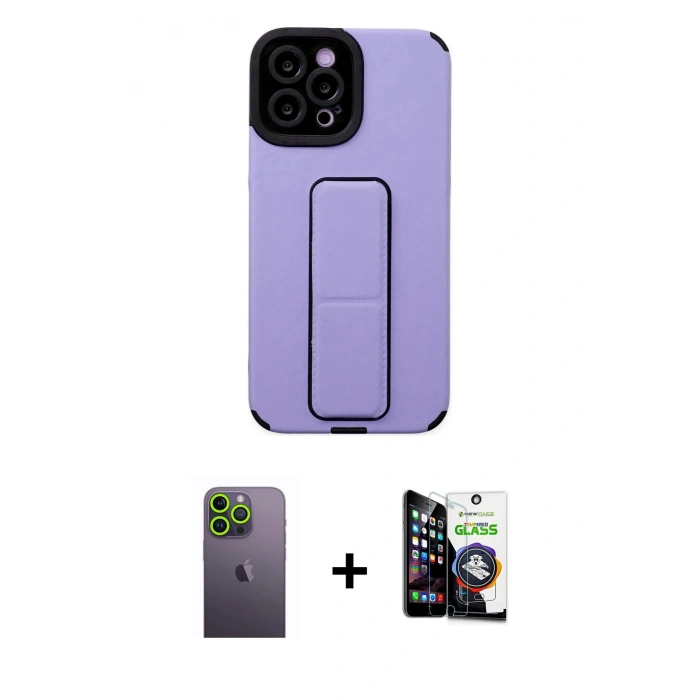 MARSİLYAN™- iPhone 12 Pro Max Kılıf Çekirdek Yansıma - Şeffaf Temperli Cam Ekran Koruyucu + Neon Fosforlu Kamera Lens - YL