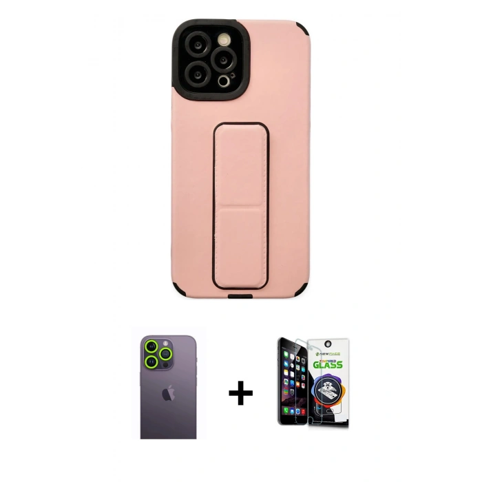 MARSİLYAN™- iPhone 12 Pro Max Kılıf Çekirdek Yansıma - Şeffaf Temperli Cam Ekran Koruyucu + Neon Fosforlu Kamera Lens - YL