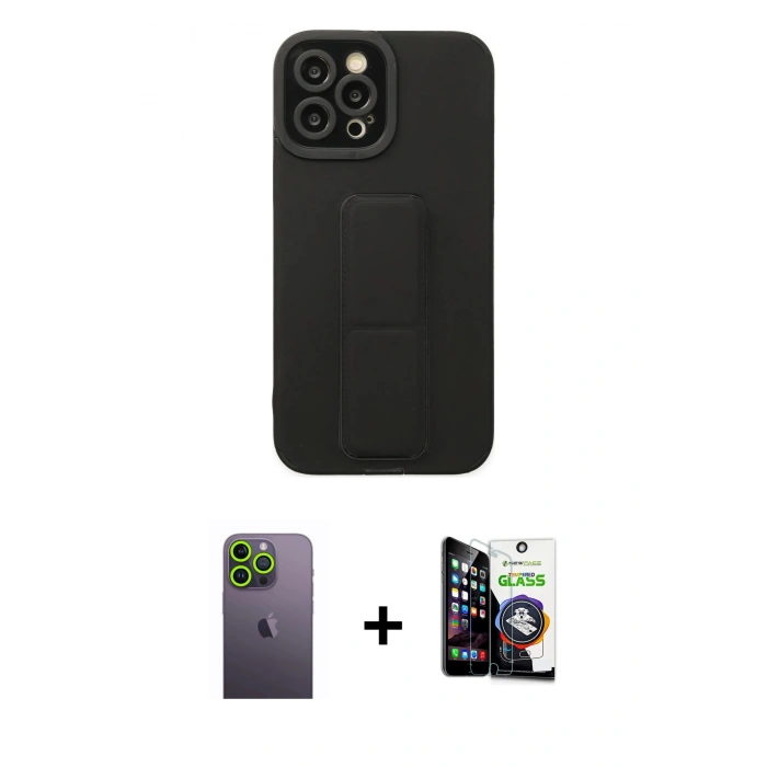 MARSİLYAN™- iPhone 12 Pro Max Kılıf Çekirdek Yansıma - Şeffaf Temperli Cam Ekran Koruyucu + Neon Fosforlu Kamera Lens - YL