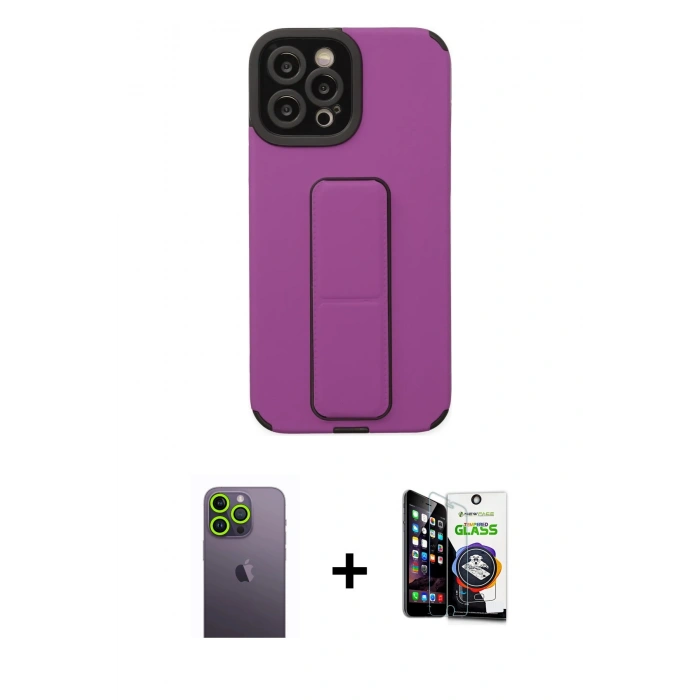 MARSİLYAN™- iPhone 12 Pro Max Kılıf Çekirdek Yansıma - Şeffaf Temperli Cam Ekran Koruyucu + Neon Fosforlu Kamera Lens - YL