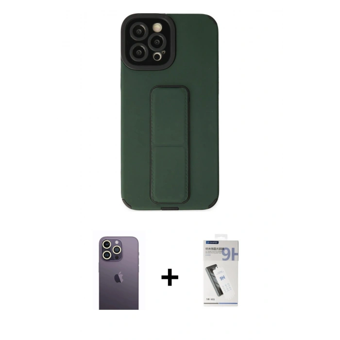 MARSİLYAN™- iPhone 12 Pro Max Kılıf Çekirdek Yansıma - Şeffaf Uv Polymer Nano Ekran Koruyucu + Neon Fosforlu Kamera Lens - BZ