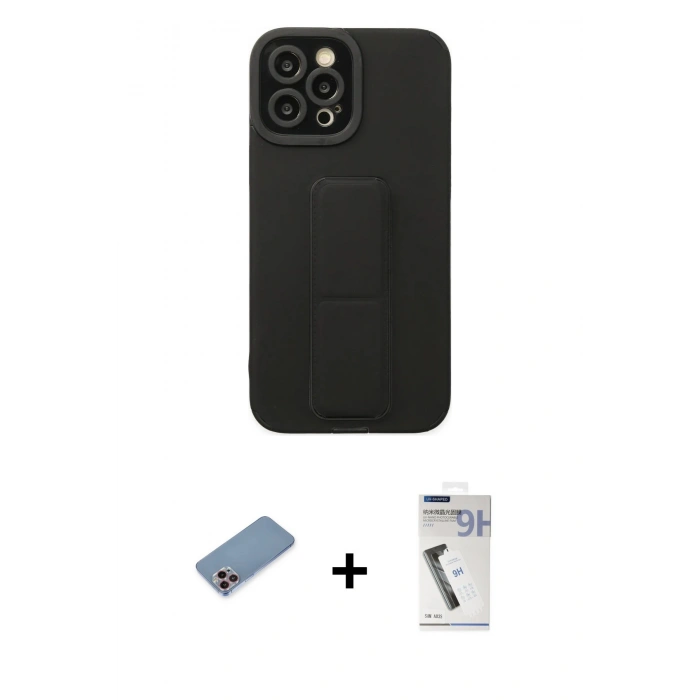 MARSİLYAN™- iPhone 12 Pro Max Kılıf Çekirdek Yansıma - Şeffaf Uv Polymer Nano Ekran Koruyucu + Pembe Shine Kamera Lens Koruma Cam