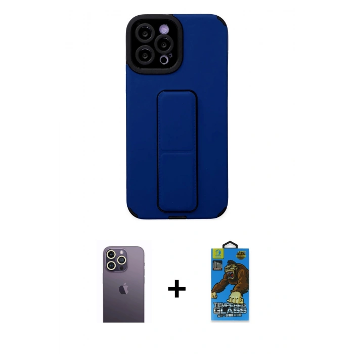 MARSİLYAN™- iPhone 12 Pro Max Kılıf Çekirdek Yansıma - Siyah 18D Cam Ekran Koruyucu + Neon Fosforlu Kamera Lens - BZ